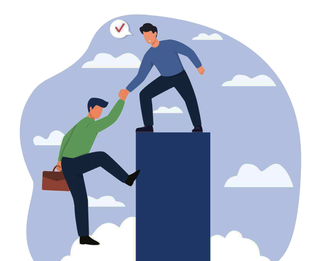 helping a partner concept illustration business mentor or leadership help colleague to succeed and reach goal achieve target vector